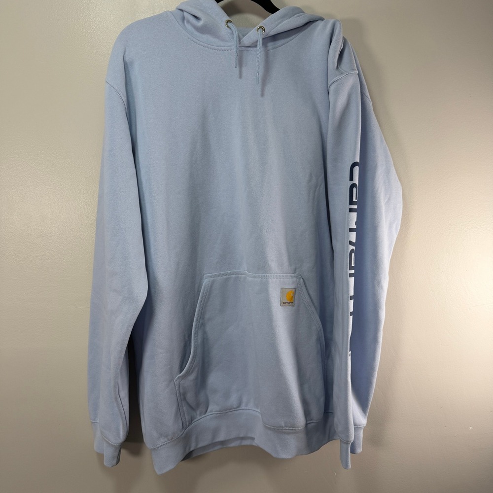 Carhartt Hoodie Mens XL Tall Light Blue Cotton Logo Sleeve Loose Fit